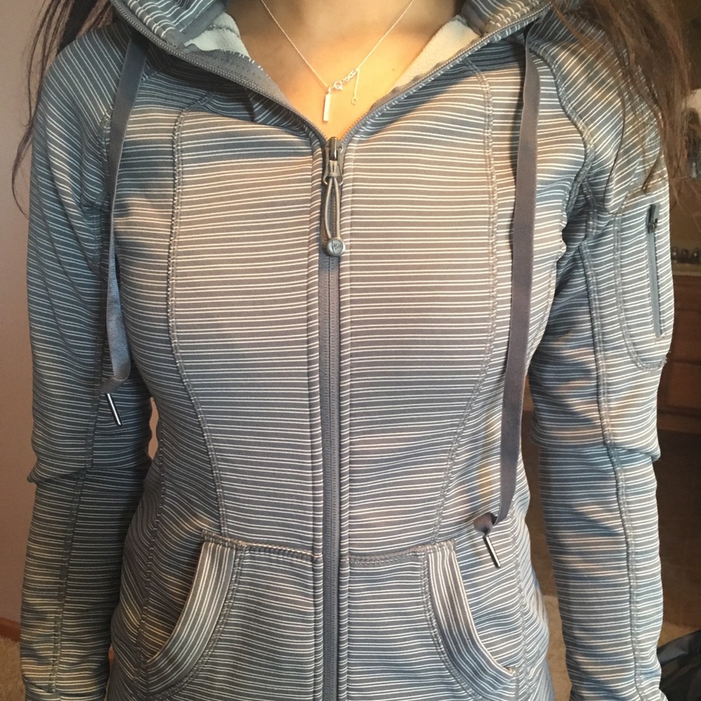 Grey Stripe Scuba Hoodie w/ light fleece lining